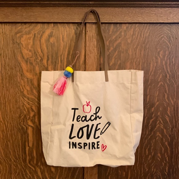NWT Teach Love Inspire teacher heavy canvas tote bag - Picture 1 of 4
